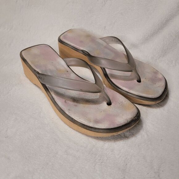 MIA wood platform flip flop sandals size 8 Y2k 2000s Bratz - Picture 2 of 9